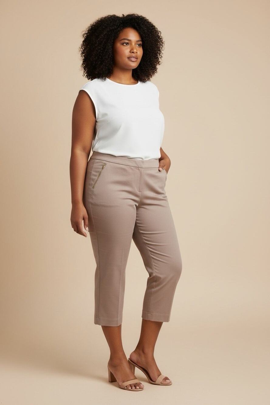 EVRI Plus Size 16W Khaki Tan Capri Pants Trousers